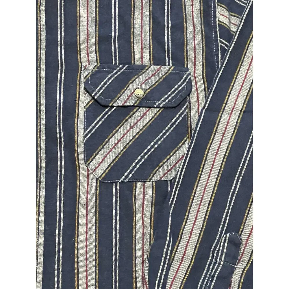 Vintage 90s Flannel Shirt Mens Large Blue Stripe Acrylic Northwest Territory